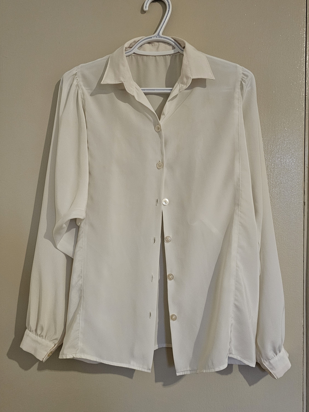 Women's Cream Button-Up Blouse with Long Sleeves